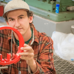 Civil Engineering major shows his senior research project at Norwich University.