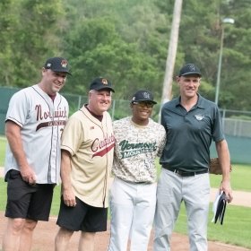 Lieutenant General John Broadmeadow ‘83, USMC (Retired), and Ed Hockenbury took to the mound for the ceremonial first pitch of the game at The Vermont Mountaineers.