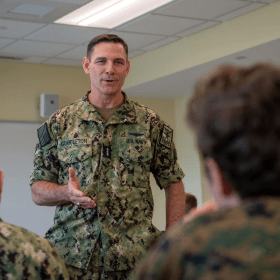 Vice Adm. John Gumbleton Visits Norwich University During New England Outreach