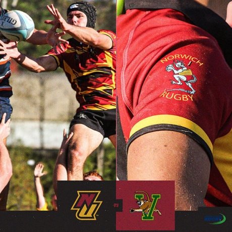 A graphic highlighting Norwich men's rugby versus the University of Vermont.
