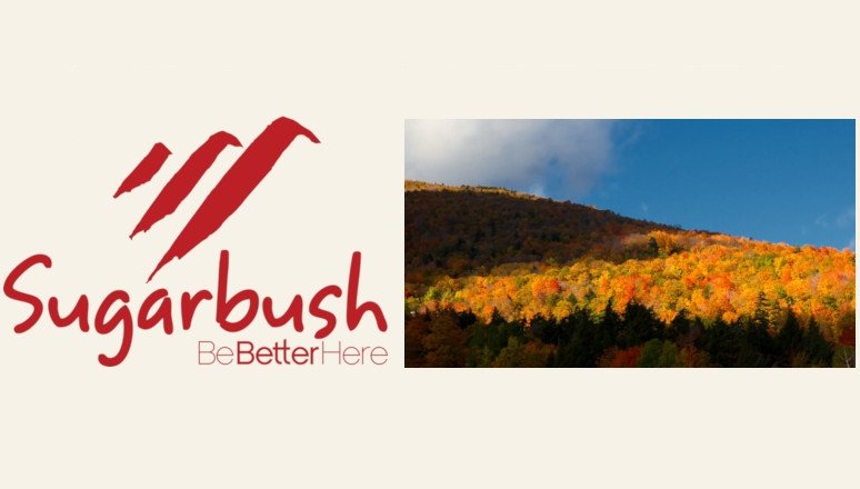 Sugarbush logo. At right: "A Mountain of Color" by Rob Shenk is licensed under CC BY-SA 2.0. To view a copy of this license, visit https://creativecommons.org/licenses/by-sa/2.0/?ref=openverse.