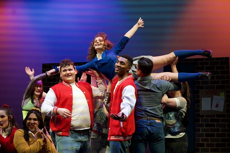 Norwich students performing musical number from The Heathers.