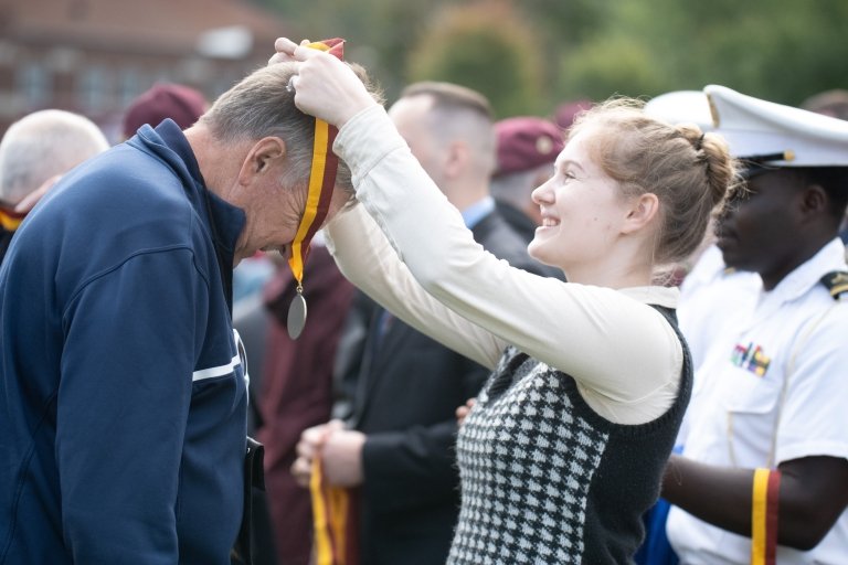 A Norwich alumni is receiving a medal to welcome the Class of ’74 into the Old Guard