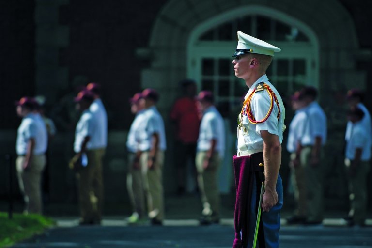 2021 Rook Arrival in formation on Upper Parade Ground at Norwich University